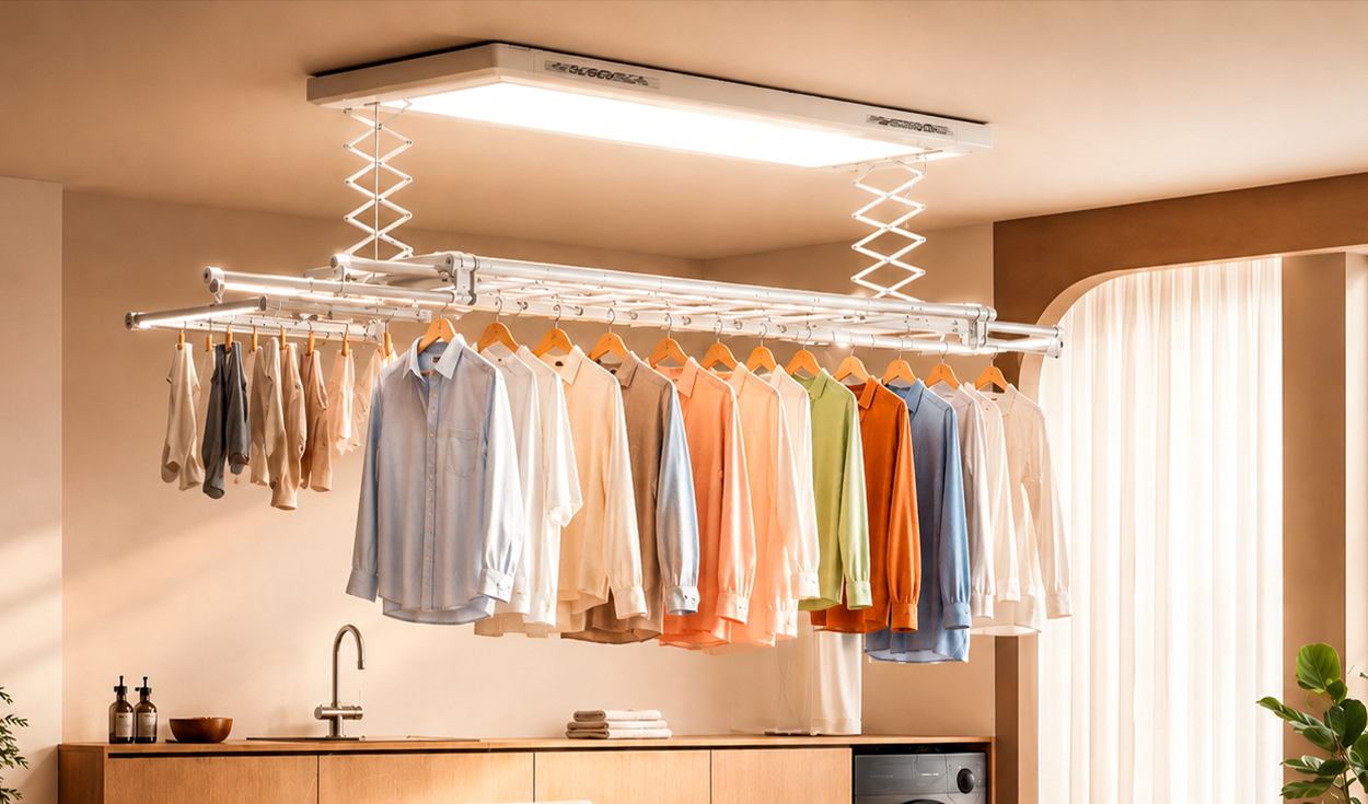 China presenta una secadora inteligente que se integra en el techo, tiene luz LED y soporta 35 kg de ropa por menos de US$240